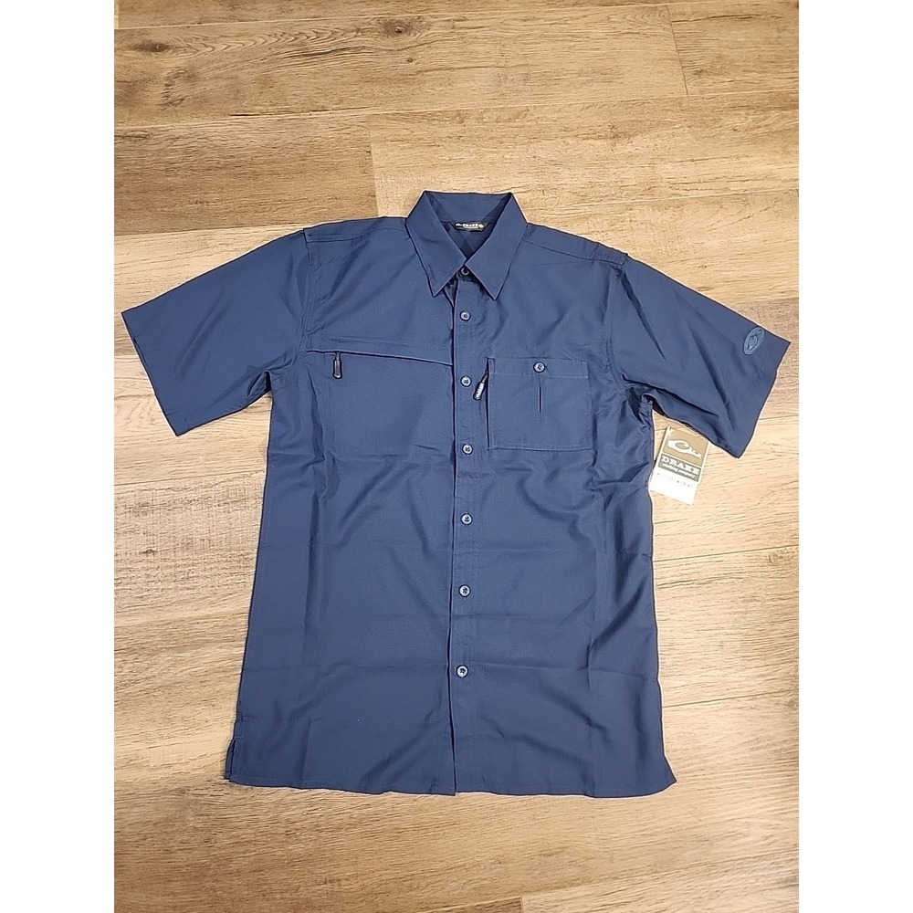 DRAKE Men's Size Small 8-Shot Flyweight D9500 Navy Blue Short-Sleeved Shirt
